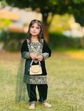 Kids Salwar Kameez Pakistani Green Dress Girls Wedding Indian Party Wear Suit