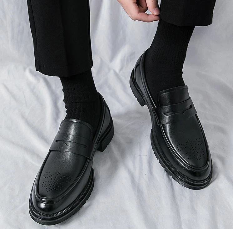 Men's Business Casual Dress Work Shoes Slip On Faux Leather Round Toe Oxfords SZ - Image 2 of 4