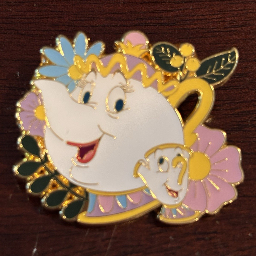 Loungefly Disney Beauty & The Beast-Mrs. Potts & Chip Floral Glitter Single Pin