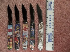 5 NOVELTY PEN KNIVES DAVY CROCKETT, GENE AUTRY, ROY ROGERS, TOM MIX, TOM CORBETT