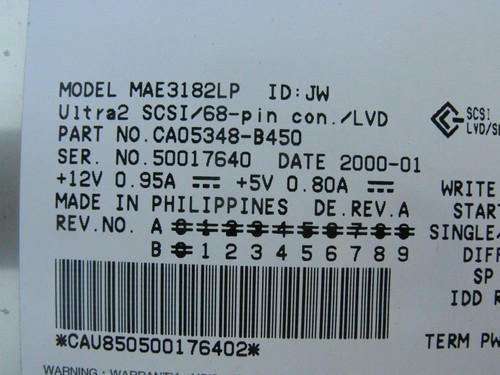 Fujitsu MAE3182LP 18GB Scsi 68pin 3.5" 7,200 RPM - Afbeelding 3 van 3
