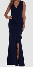 Betsy  Adam Women's Blue Ruffled Notched Collar Sleeveless Dress Size 6