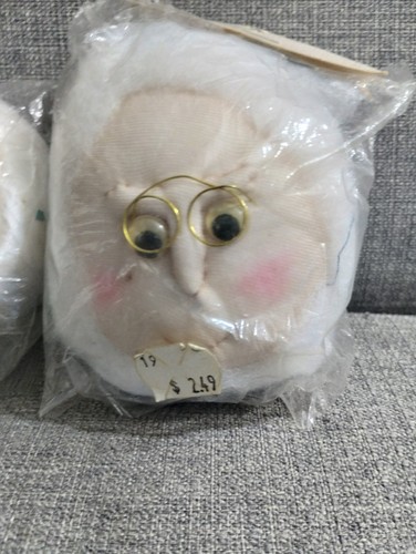 Vtg Santa & Mrs Clause 3in Doll Head w/Glasses New Cloth Craft - Picture 2 of 8