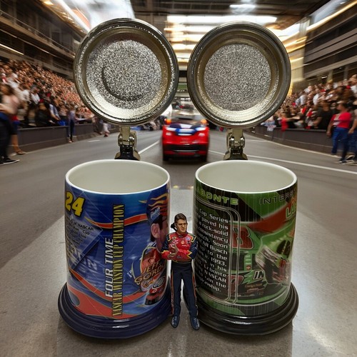 FRANKLIN MINT NASCAR JEFF GORDON & BOBBY LABONTE TANKARD MUGS LOT OF 2 ~ UNUSED