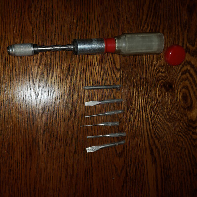 Vintage Great Neck No 97A Ratcheting Push Drill Screwdriver Multiple (6) tips