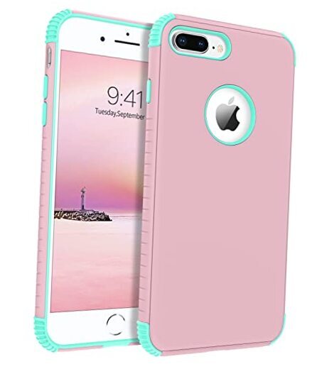 Compatible with iPhone 8 Plus Case, iPhone 7 Plus Case, 2 in 1 C359-Pink/Mint