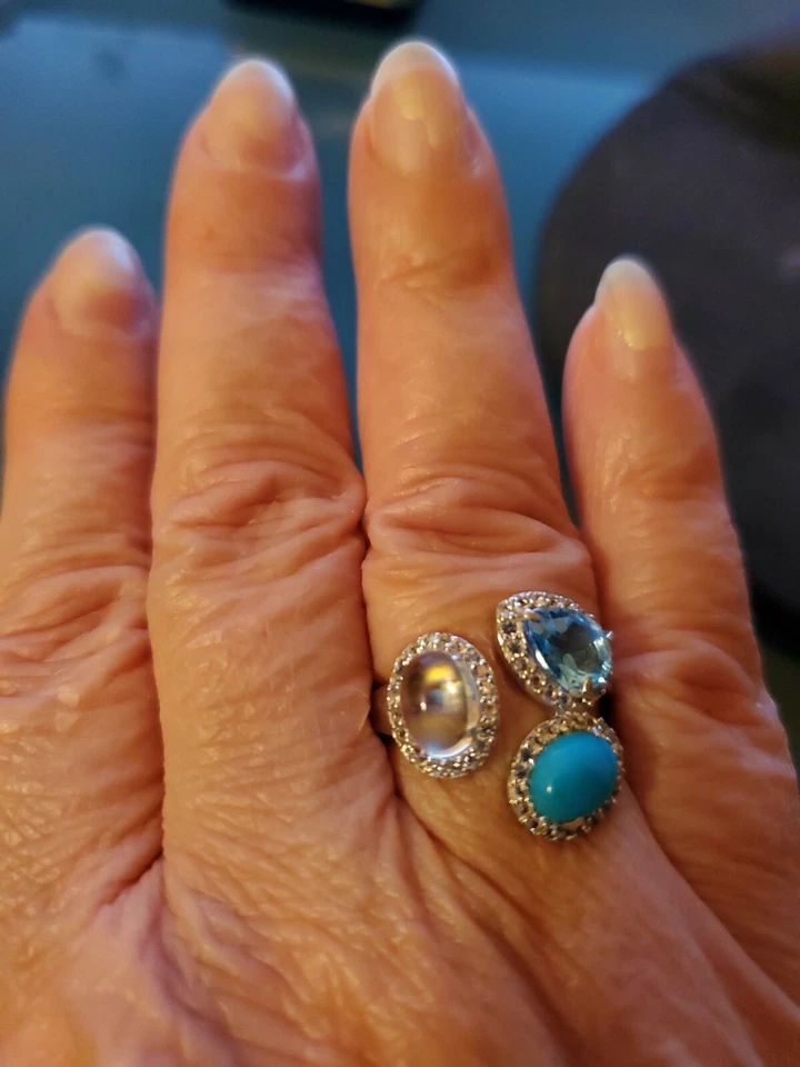 Colleen Lopez Sterling Silver Moonstone, Turquoise & Topaz Ring Size 8 NWOT Hsn - Image 2 of 4