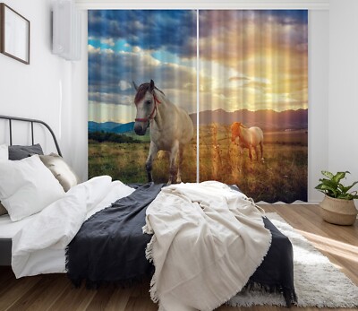 3D Trauriges Pferd ZHUC526 Tier Foto Vorhang Fenster Blockout Stoff Vera 2023