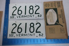 1962 62 VERMONT VT CAR VEHICLE LICENSE PLATE PAIR SET TAG #26182 ENVELOPE