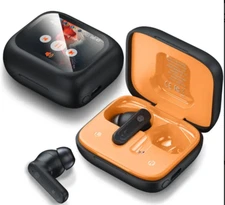 Touch screen earbuds. noise cancelation mag safe charging case 