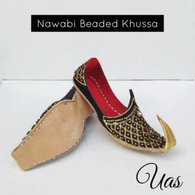 US 7-10 NAWABI BLACK WITH GOLDEN BEADED MEN