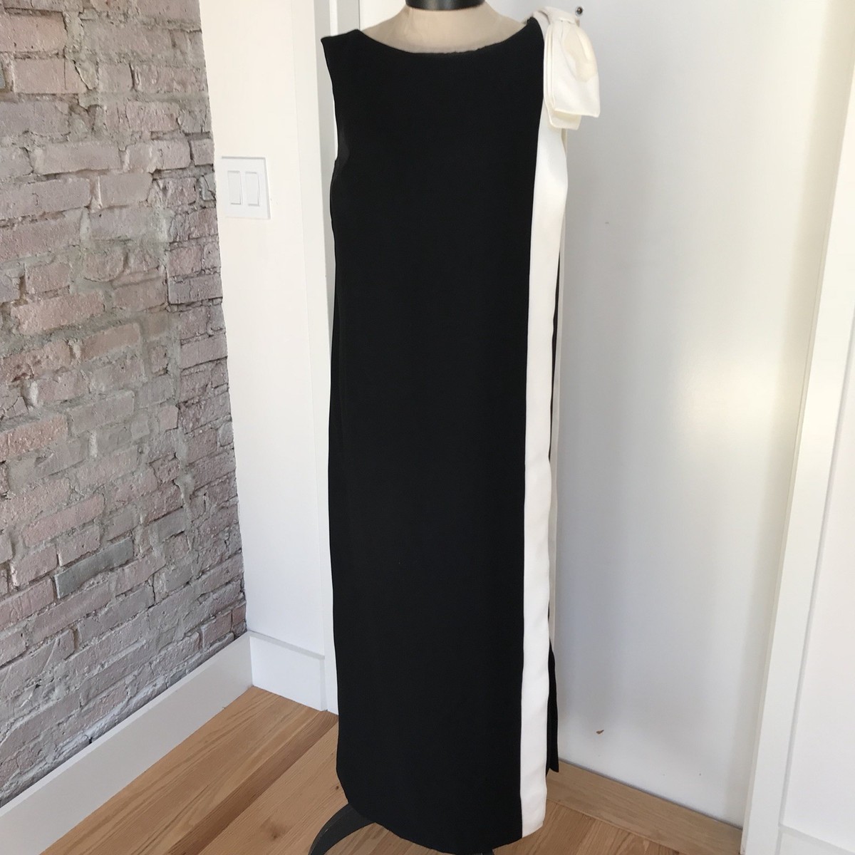 black and cream bow dress Contrast Off Shoulder Back Satin Bow Scuba Maxi Dress - Black Cream