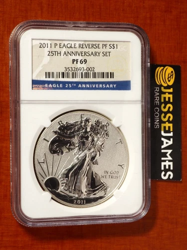 2011 P REVERSE PROOF SILVER EAGLE NGC PF69 FROM THE 25TH ANNIVERSARY SET LABEL 
