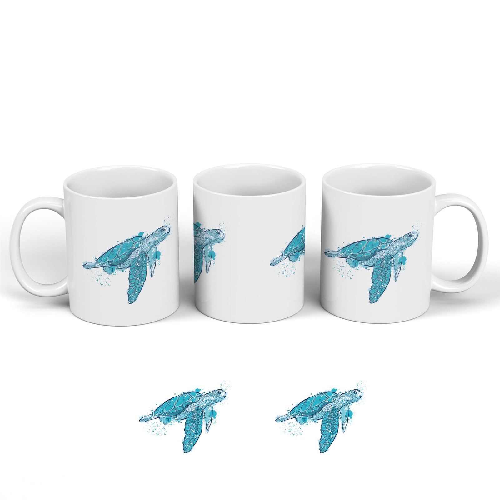 WATERCOLOUR TURTLE SHORELINE BLUE BEACH THEMED CERAMIC MUG
