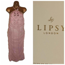 Lipsy Halterneck Bodycon Midi Dress 16 Rose Nude Pink Occasion Wedding Party