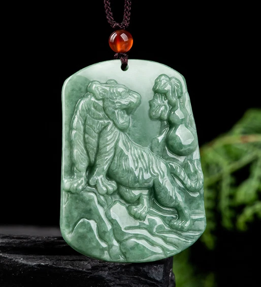 Jade Pendant Natural Burma A Jadeite Hand Engraving Tiger Gourd