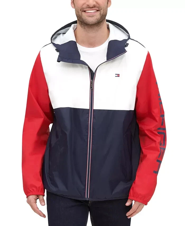 Tommy hilfiger men's colorblocked cheap logo rain slicker