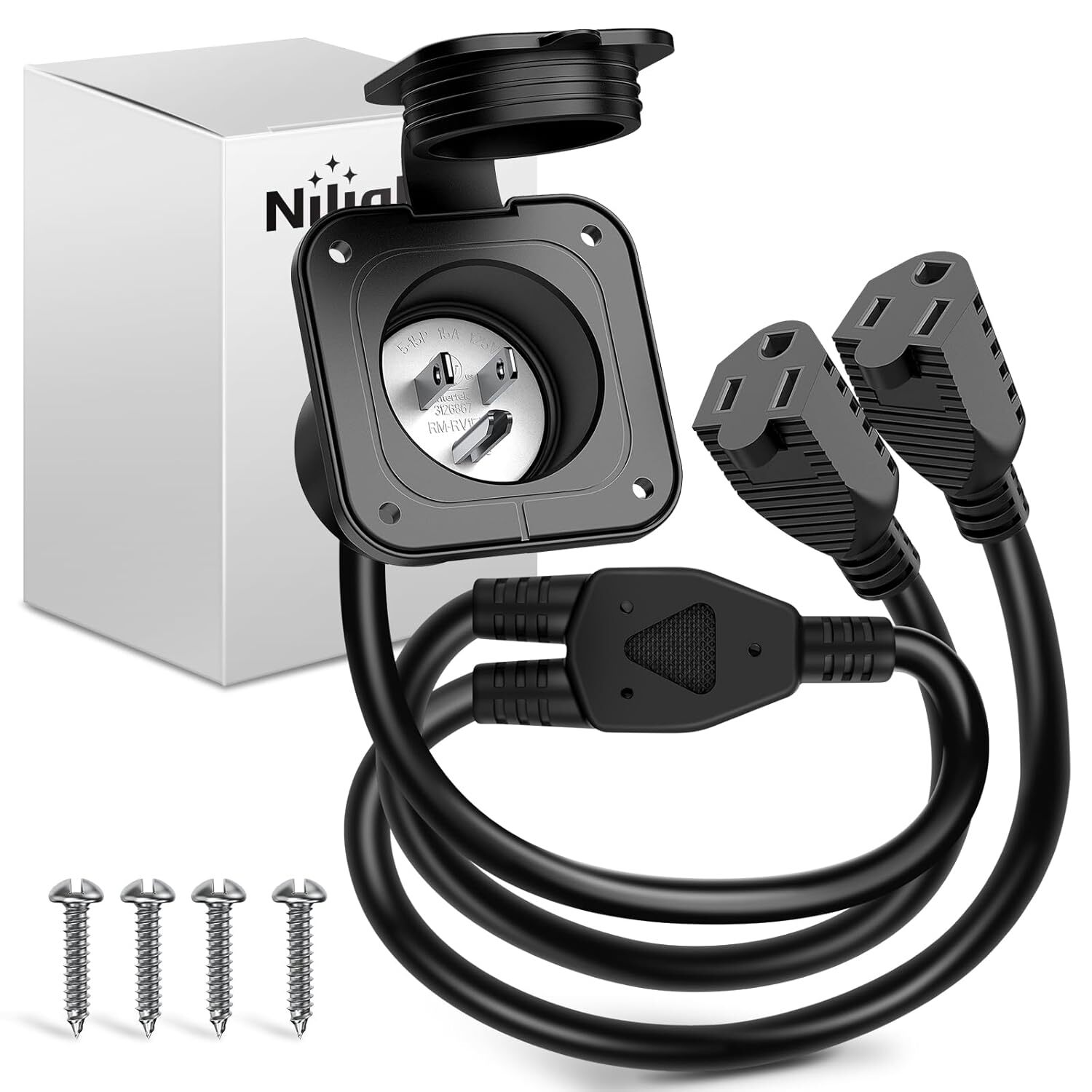 Nilight 15 AMP RV Power Flanged Inlet 125V AC Port Shore Receptacle with Cord