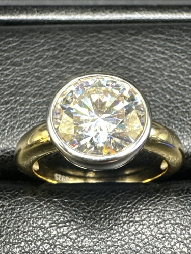 New Condition Two Tone Sterling Silver 3 Carat Moissanite Ring 925 Size 6.50 GRA