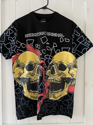 Rockstar Original Black DOUBLE SKULL Short Sleeve T-Shirt Size M