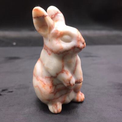 Natural Dragon Vein Stone Rabbit Crystal Carved Reiki Bunny Healing Decorate 1PC