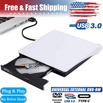 Slim External CD DVD Drive USB 3.0 Disc Player Burner Writer For Laptop PC Mac
