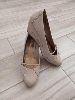 Cole Haan Beige Suede Top Stitched Wedge Slip On Size