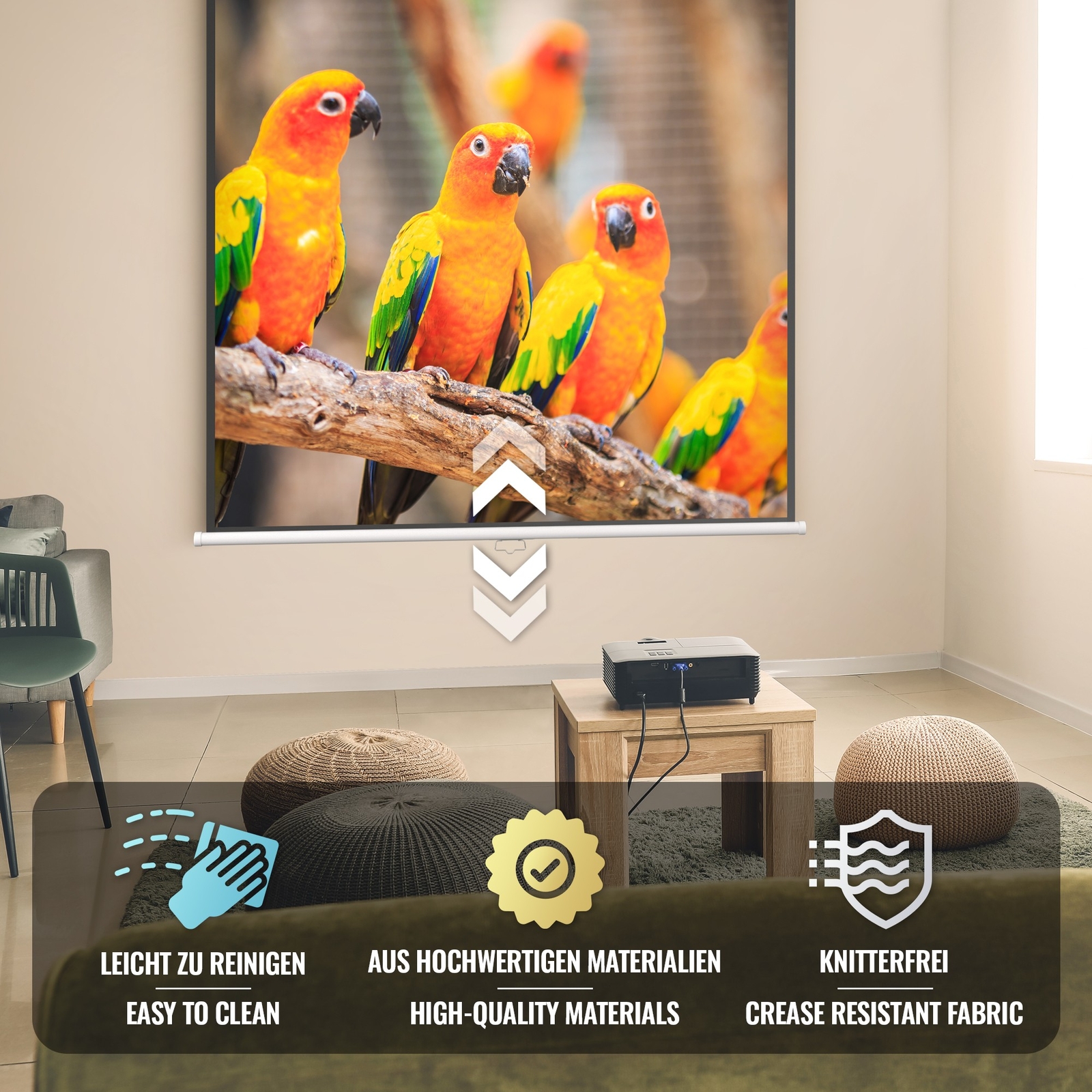 Thumbnail - Jago® Beamer Leinwand 1:1 4:3 16:9 178x178cm 99 Zoll Rolloleinwand