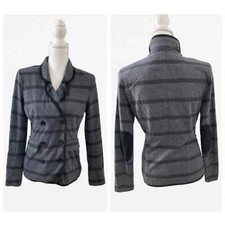 Preppy Sailor Double Breasted Stripped Jersey Jacket Blazer With Elbow Patches M
