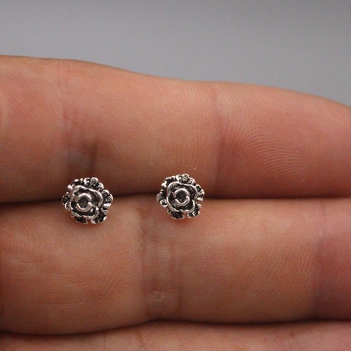 Lovers Real Sterling 925 Silver Earring Stud Rose Flower Vintage Silver Earrings - Picture 4 of 4