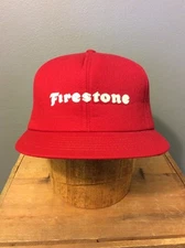 Vtg 70s Red Firestone Snap Back Trucker Hat Racing Tires Pit Crew Foam Ball Cap