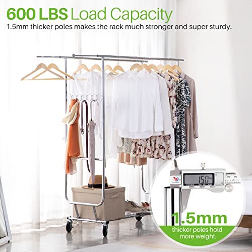 Double Clothing Garment Rack with Shelves Capacity 600 lbs Clothing
