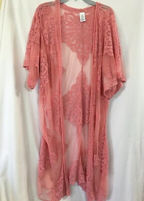 New Womens Time & Tru pink Lace Kimono Layering Cover Up L-XL,XXl-3XL