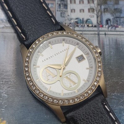 Armani Exchange AX5006 Gold Tone Rhinestones Date Rubber 