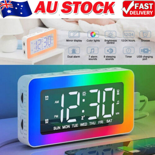 Digital Dual Alarm Clock with LED RGB Night Light White Noise Machine USB Charge - Picture 1 of 15