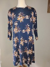 LOFT By Ann Taylor Navy/Floral Swing Dress NEW Size Large Petite SUPER SOFT 