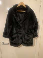 Kooples Faux Fur Coat, Size 14 Black (pit2pit 23, Shoulder To Hem 30)
