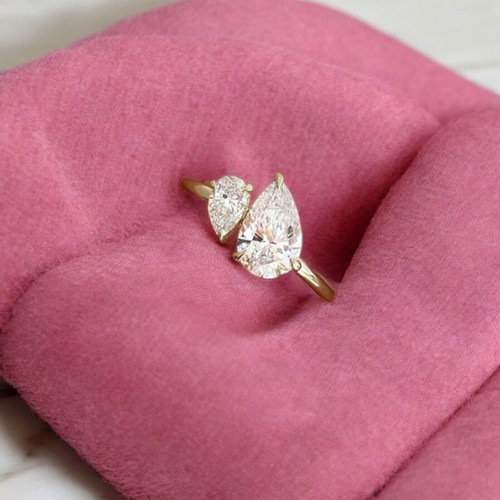 GIA Certified Toi Et Moi Ring 18K Yellow Gold 1.50 Cts F/VS1 Pear Shape Diamonds - Picture 4 of 4