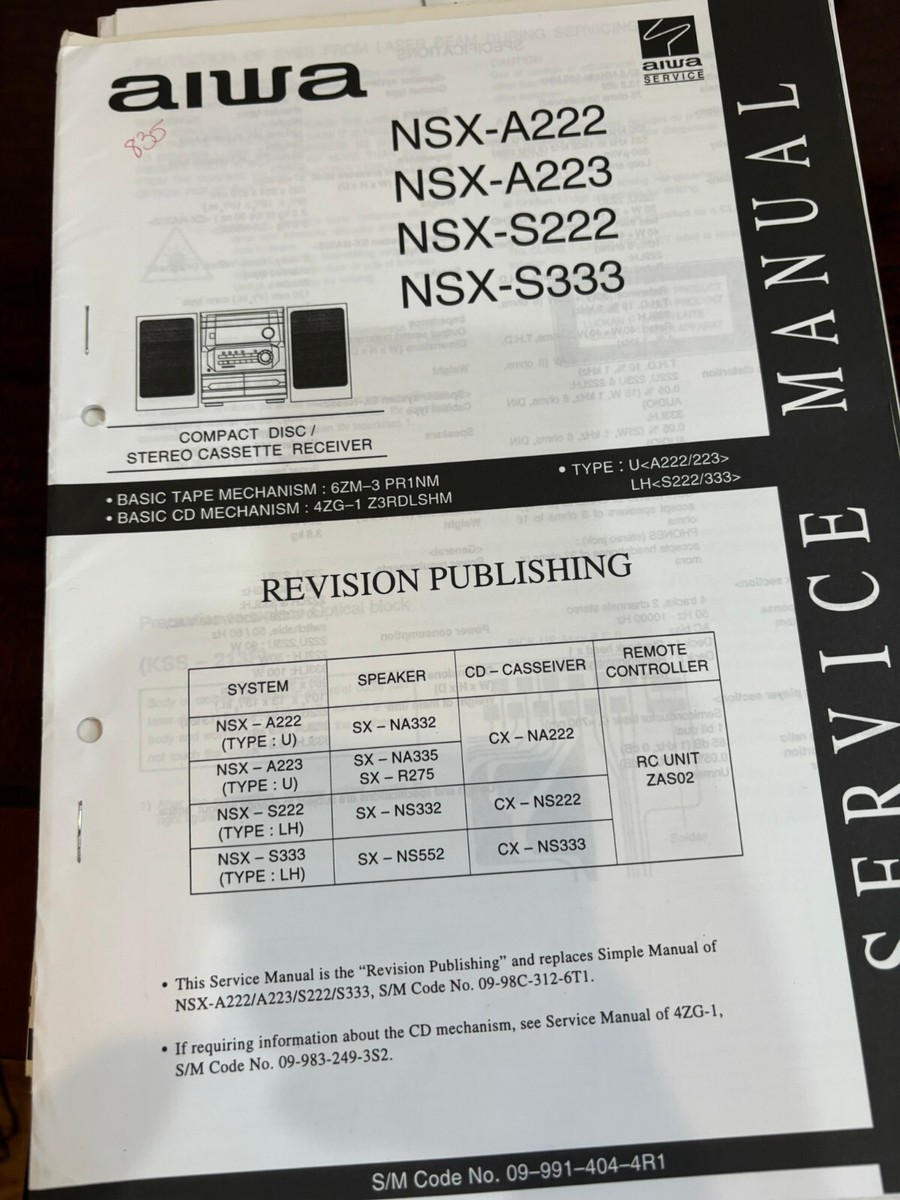 AIWA NSX-A222 NSX-A223 NSX-S222 NSX-S333 835 1122 Service Manual