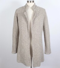 St John Collection sz 6 long jacket coat moss taupe knit open front