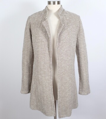 St John Collection sz 6 long jacket coat moss taupe knit open front