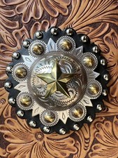 Texas Star Western Concho Genuine Leather Belt Buckle