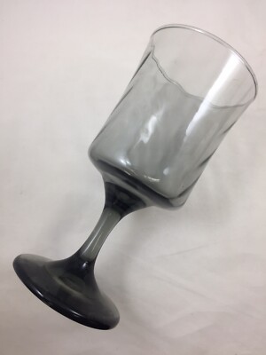 Libbey Smoke Grey Taupe Optic Swirl Wine Beverage Glass Goblet MCM 6¾''