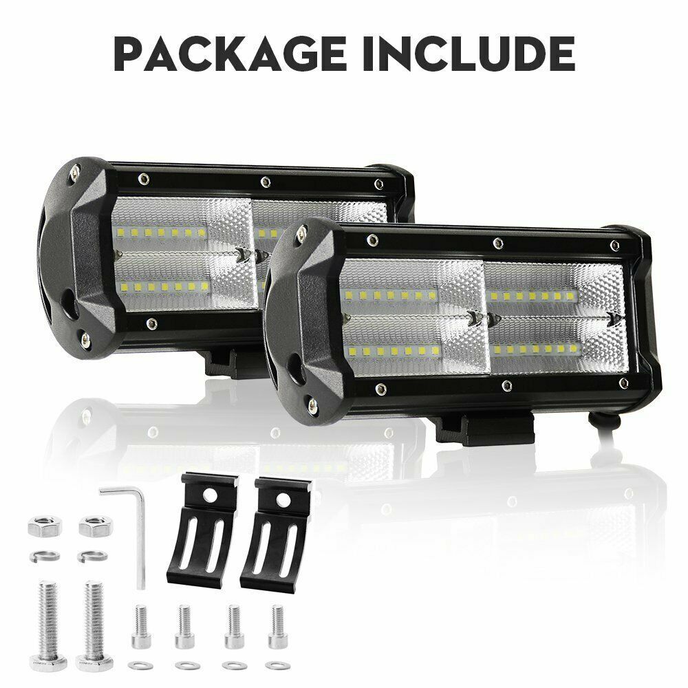 2x 7'' Tri-row FLOOD LED Work Light Pods Bar Fog Lamp Offroad Driving Truck Boat