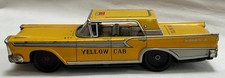 Toymaster Ford Fairlane 500 Galaxie Yellow Cab Taxi 9 1/4" Tin Toy Car