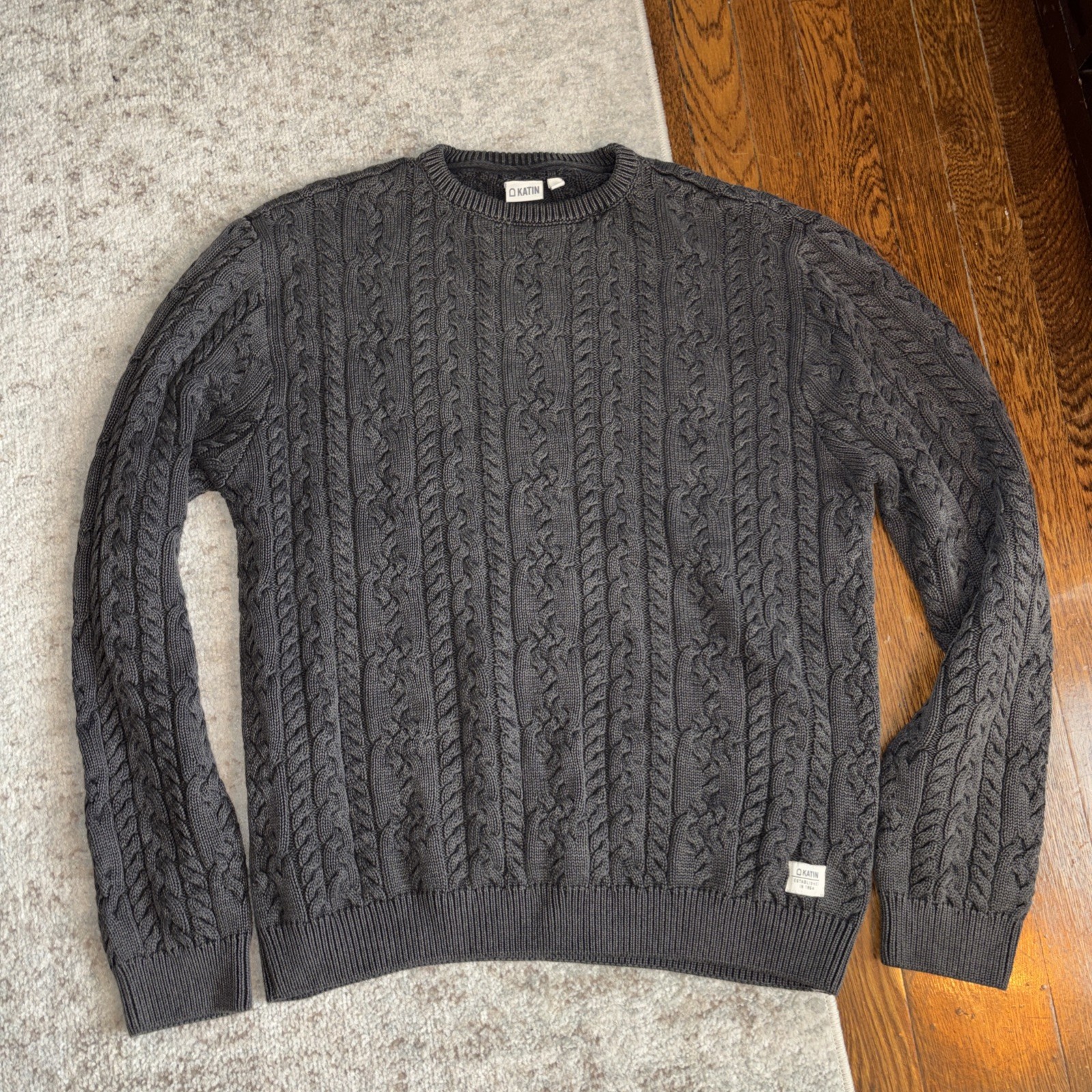 Katin Fisherman Cable Knit Chunky Blue Men Size Large Sweater
