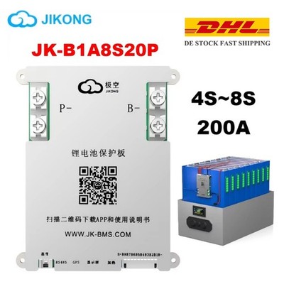 JK Smart BMS 4S-8S 200A LiFePo4 Li-ion LTO Battery 1A Active Balance BT/RS485 DE