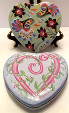 Lot of 2 Brighton Colorful Heart Shaped 5.75" x 5.25" Empty Jewelry Storage Tins