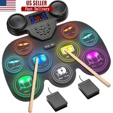 Electronic Drum Pad W/ Colorful Lights MIDI Bluetooth Dual Stereo Speakers Gift
