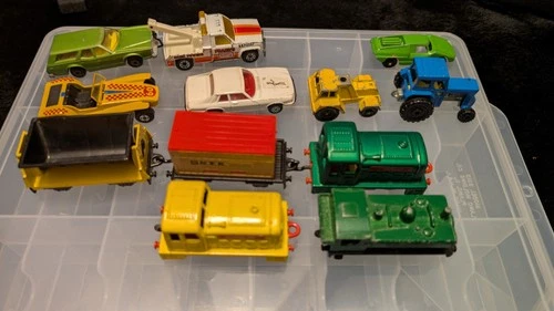 Vintage Lot 12 Lesney Matchbox Cars Corgi Jr Tootsie Trains & Trailers Tow Jag